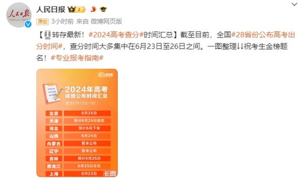 全國(guó) 28 省份公布高考出分時(shí)間