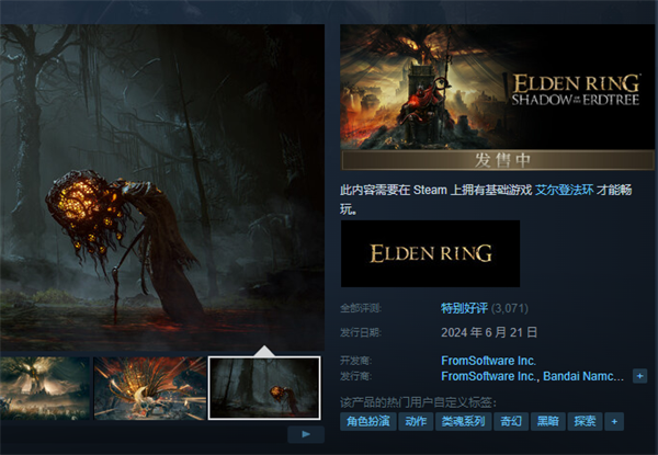 《艾爾登法環(huán)》DLC 獲Steam“特別好評”