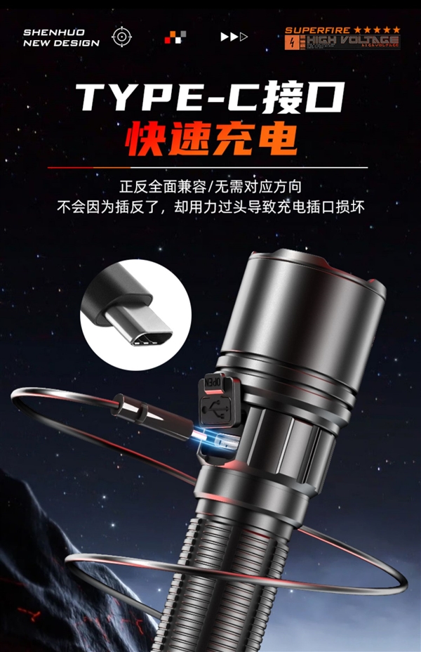 遠近兩用 戰(zhàn)術(shù)伸縮變焦：神火強光手電筒9.9元包郵