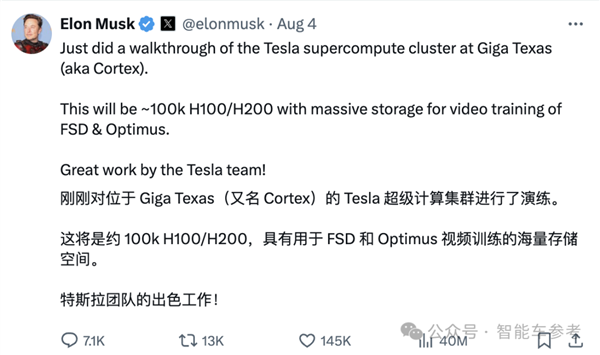 可容納10萬張H100/H200！馬斯克揭曉超算中心“大腦皮層”