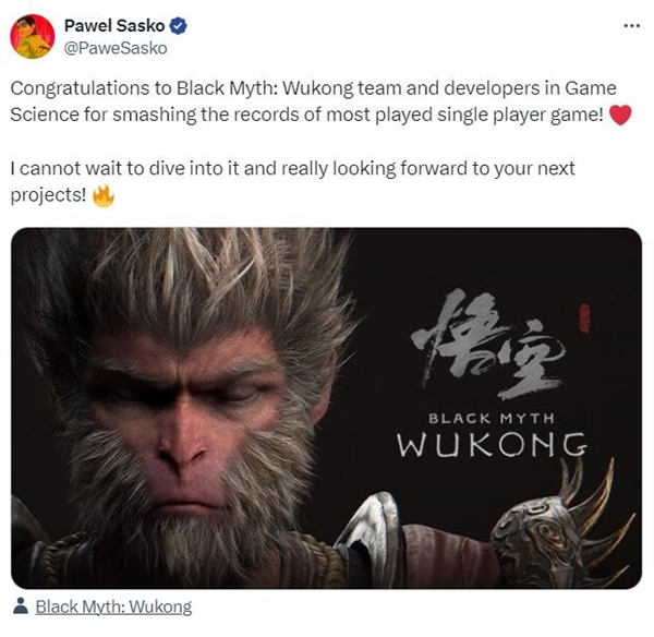 《星刃》《原子之心》等國(guó)外開(kāi)發(fā)商發(fā)文祝賀《黑神話(huà)：悟空》發(fā)售