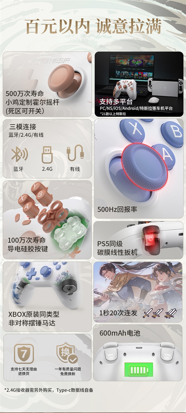 95元 仙劍奇?zhèn)b傳×蓋世小雞聯(lián)名限定款手柄上線：百元內(nèi)卷王
