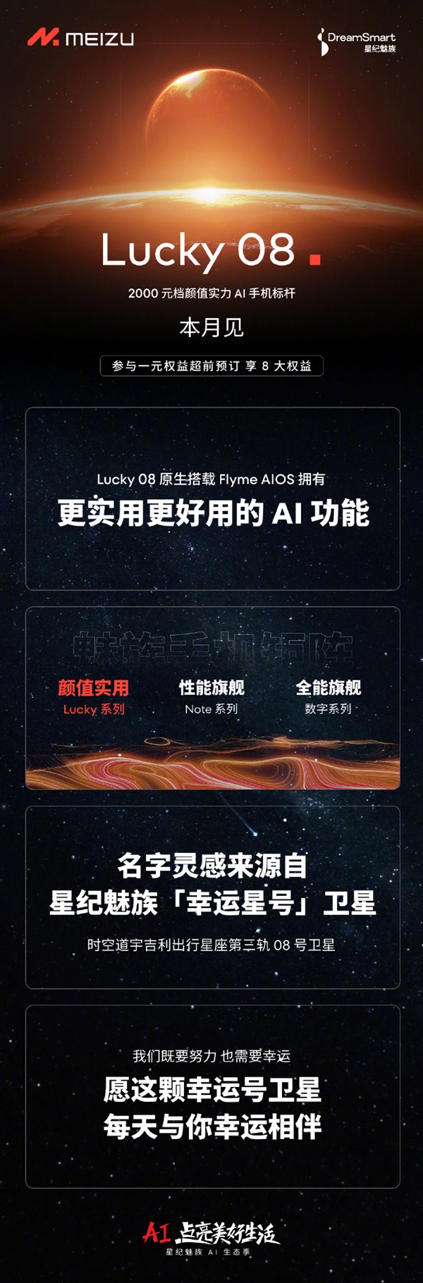 全新系列！魅族Lucky 08手機官宣：首發(fā)Flyme AIOS