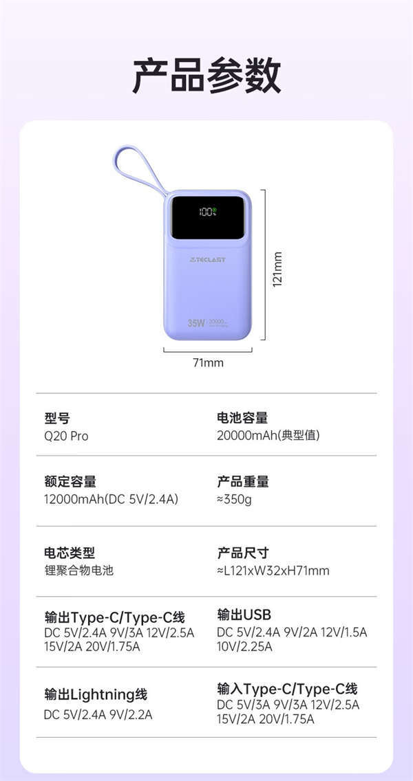 臺電發(fā)布 Teclast Q20 Pro 移動電源，售價 119 元