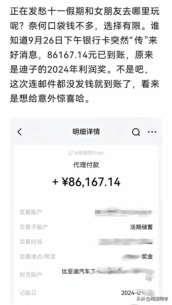 曝比亞迪突然向員工發(fā)放利潤獎：有人到手10多萬