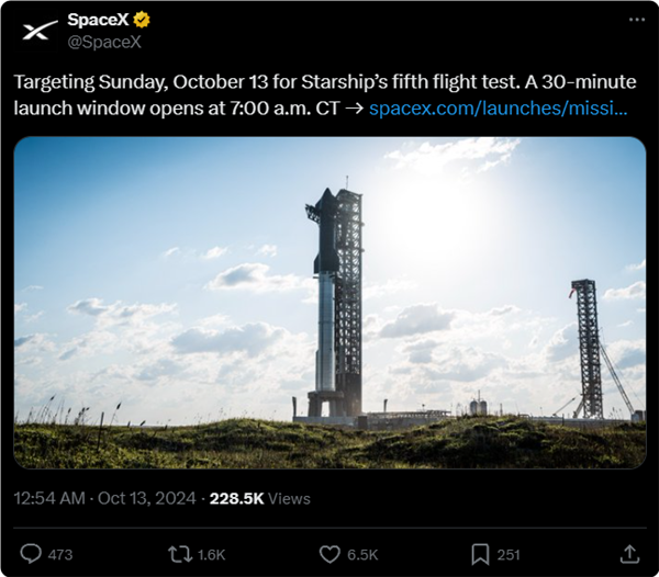 SpaceX星艦快今晚第5次試飛！馬斯克超大膽 首次用“筷子”夾火箭