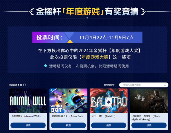 2024金搖桿大獎投票來了！《黑神話：悟空》獲年度佳游戲提名