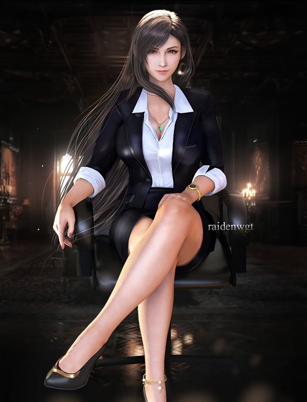 《終幻想7》蒂法新3D美圖：黑絲緊身衣 制服誘惑