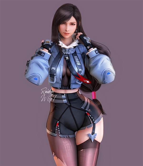 《終幻想7》蒂法新3D美圖：黑絲緊身衣 制服誘惑