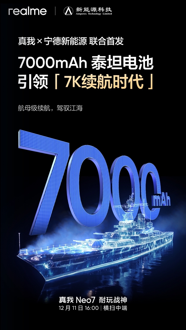 智能手機(jī)進(jìn)入7K續(xù)航時(shí)代！真我Neo7首發(fā)7000mAh泰坦電池