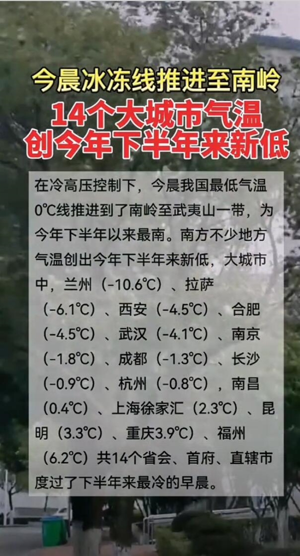 14省會首府直轄市低氣溫創(chuàng)新低 網(wǎng)友：冷冷冷冷冷你冷冷冷冷冷