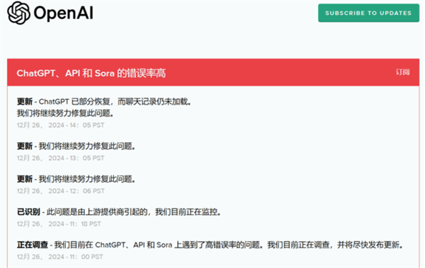 ChatGPT崩了！OpenAI：上游提供商引起的問題