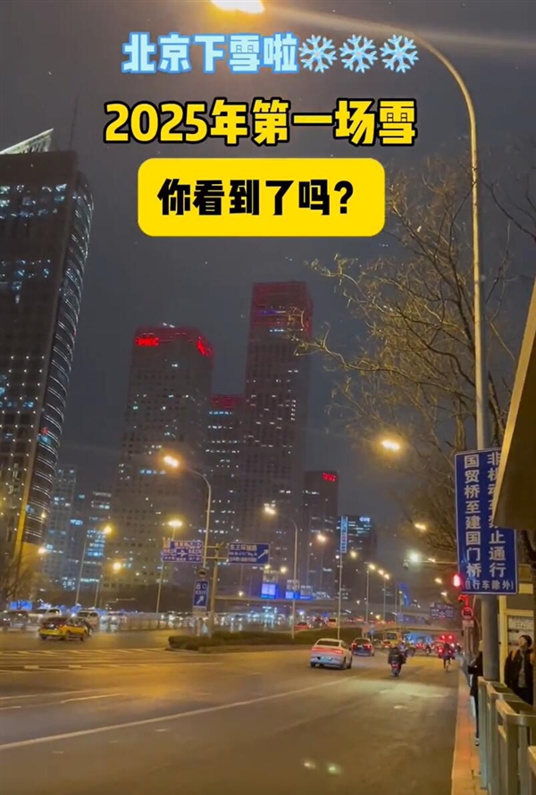 2025北京第一場雪來了：在燈光照射下唯美浪漫