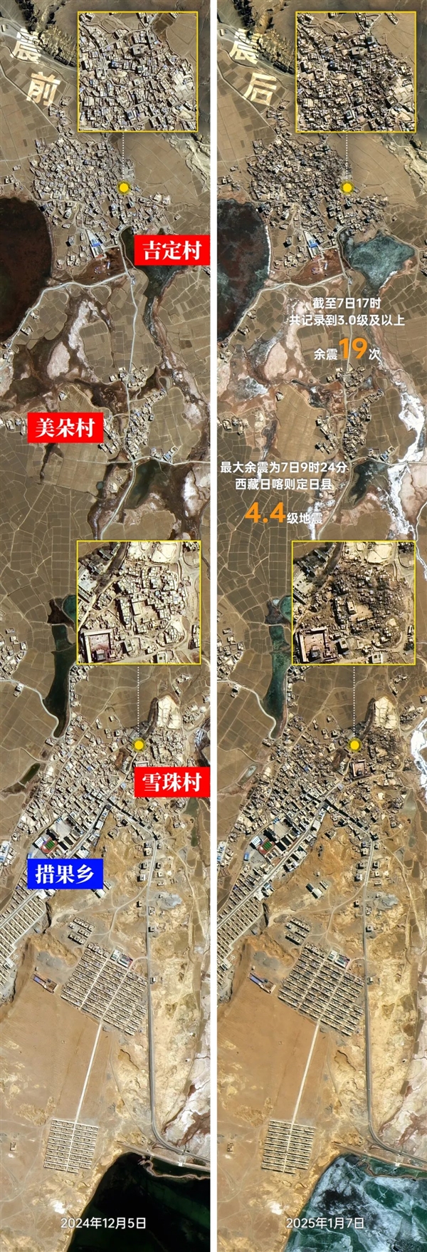 衛(wèi)星直擊西藏日喀則定日縣6.8級(jí)地震：房屋倒塌嚴(yán)重