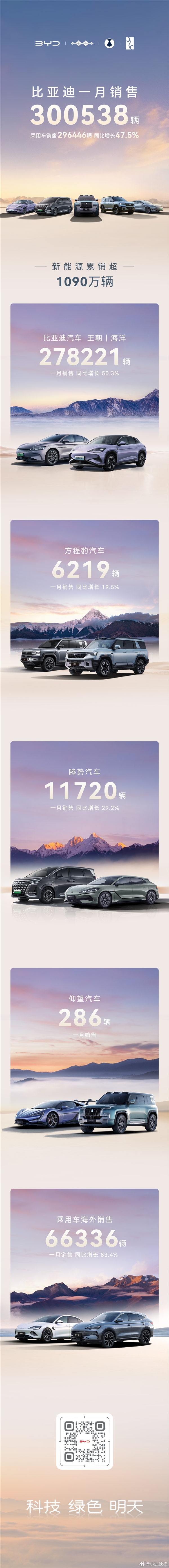 單月銷量抵新勢(shì)力一年！比亞迪1月銷售300538輛 同比大漲47.5%