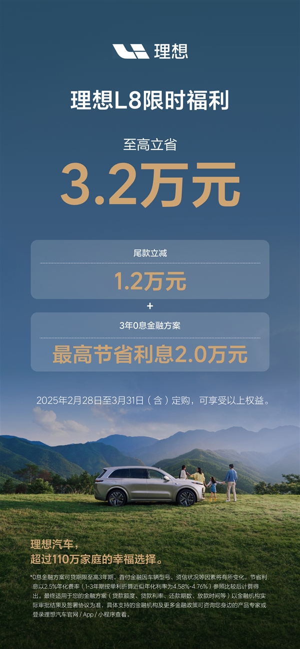 理想L系SUV限時(shí)福利來了：至高優(yōu)惠1.6萬外加3年0息貸