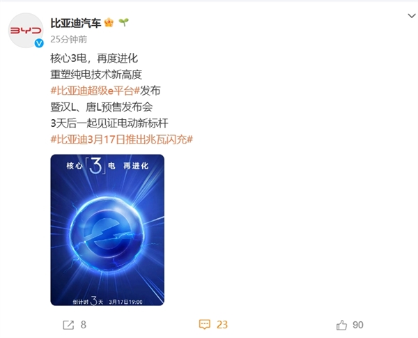 比亞迪宣布推出1000V兆瓦閃充！加油、充電同速 或首搭漢L、唐L