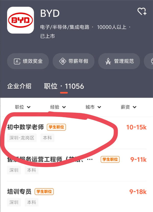 比亞迪招初中數(shù)學(xué)老師 月薪高1.5萬元！官方回應(yīng)屬實(shí)