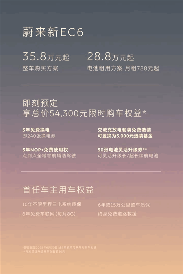 購車就送5年免費(fèi)換電！蔚來新款ES6/EC6上市：33.8萬起